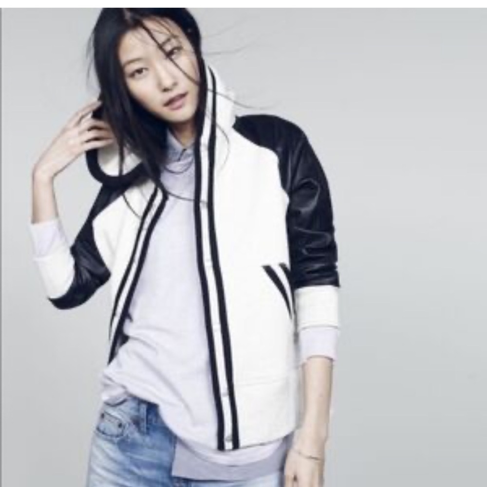 Madewell Black and Cream Varsity Jacket